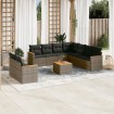 Set de sofás de jardín 10 pzas con cojines ratán sintético gris