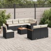 Set de sofás de jardín 8 piezas y cojines ratán sintético negro