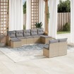 Juego de sofás jardín con cojines beige mezcla 9 pzas ratán PE