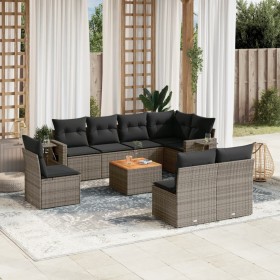 Set de muebles de jardín 9 pzas y cojines ratán sintético