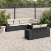 Set de comedor de jardín 7 pzas y cojines ratán sintético negro