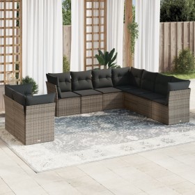 Set de muebles de jardín 9 pzas y cojines ratán sintético