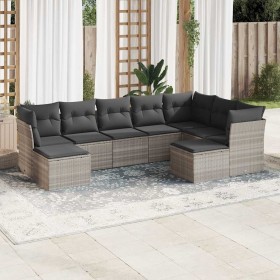 Set muebles jardín 9 pzas y cojines ratán sintético gris