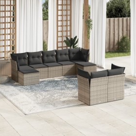 Set de muebles de jardín 9 pzas y cojines ratán sintético