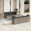 Set de sofás de jardín 8 pzas y cojines ratán sintético gris