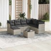 Set de sofás de jardín 8 pzas y cojines ratán sintético gris