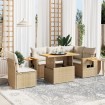 Juego de sofás jardín con cojines 6 pzas ratán sintético beige