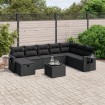 Set de sofás de jardín 8 piezas y cojines ratán sintético negro