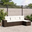 Set comedor de jardín 5 piezas y cojines ratán sintético marrón