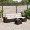 Set sofás de jardín 6 piezas y cojines ratán sintético marrón
