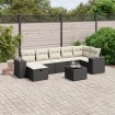 Set de sofás de jardín 8 piezas y cojines ratán sintético negro