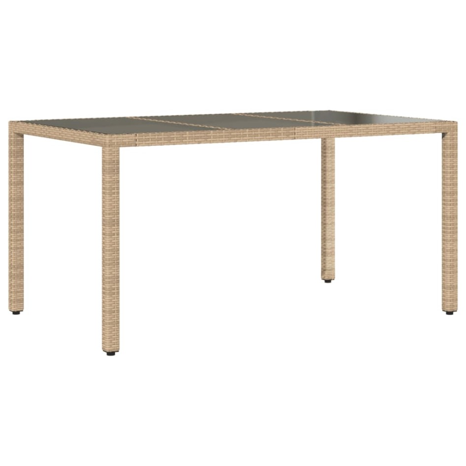 Mesa de jardín superficie de vidrio ratán PE beige 150x90x75