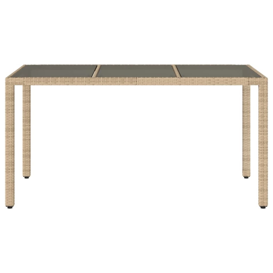 Mesa de jardín superficie de vidrio ratán PE beige 150x90x75