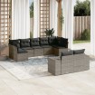 Set de muebles de jardín 9 pzas y cojines ratán sintético gris