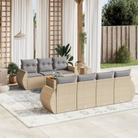 Juego de sofás de jardín con cojines beige 8 pzas ratán