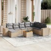 Set de sofás de jardín 9 pzas con cojines ratán sintético beige