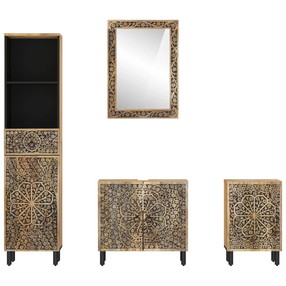 Conjunto de muebles de baño 4 piezas madera maciza de