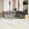 Set de sofás de jardín 9 pzas con cojines ratán sintético beige