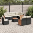Set de sofás de jardín 8 piezas y cojines ratán sintético negro