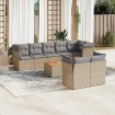 Juego de sofás jardín con cojines beige mezcla 9 pzas ratán PE