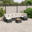 Set de sofás de jardín 8 piezas y cojines ratán sintético negro