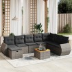 Set de muebles de jardín 9 pzas y cojines ratán sintético gris