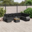 Set de sofás de jardín 8 piezas y cojines ratán sintético negro