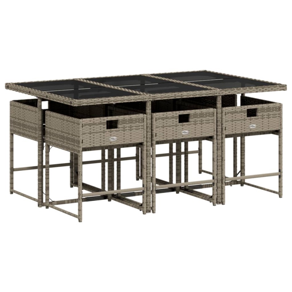 Set comedor jardín 7 pzas y cojines ratán sintético