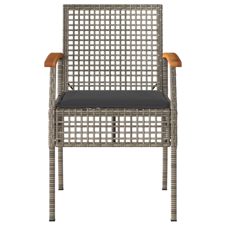 Sillas de jardín con cojín 2 uds ratán PE gris y madera
