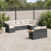 Set de sofás de jardín 8 piezas y cojines ratán sintético negro
