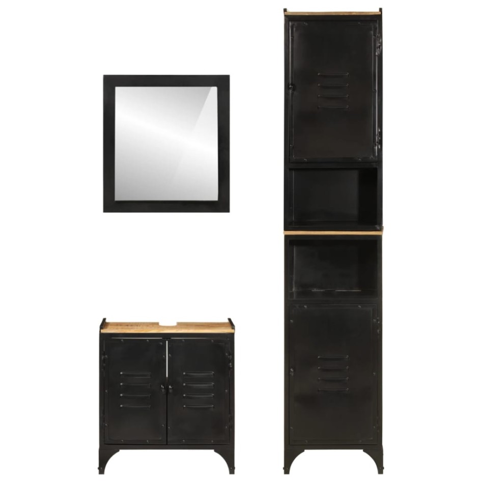 Conjunto de muebles de baño 3 pzas madera maciza mango y