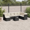 Set de sofás de jardín 8 piezas y cojines ratán sintético negro