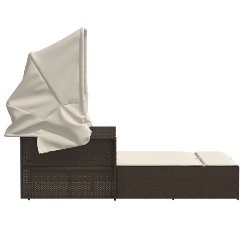 Tumbona doble con capota y cojines ratán sintético