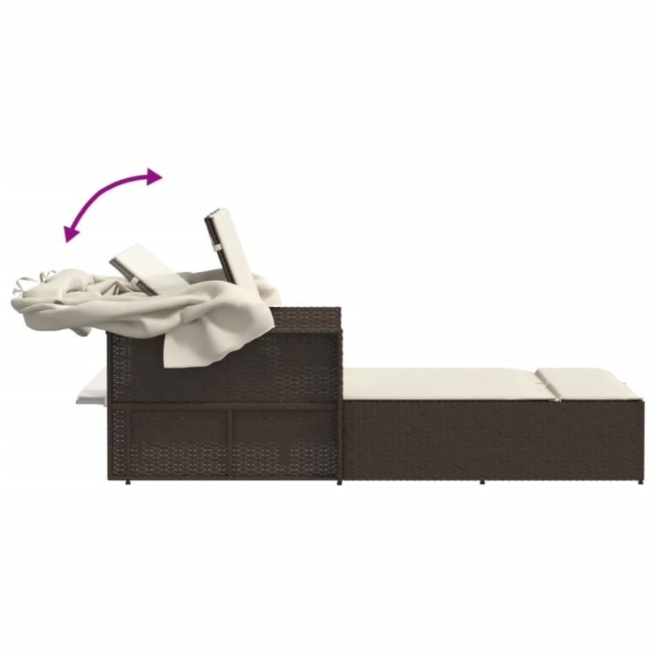 Tumbona doble con capota y cojines ratán sintético