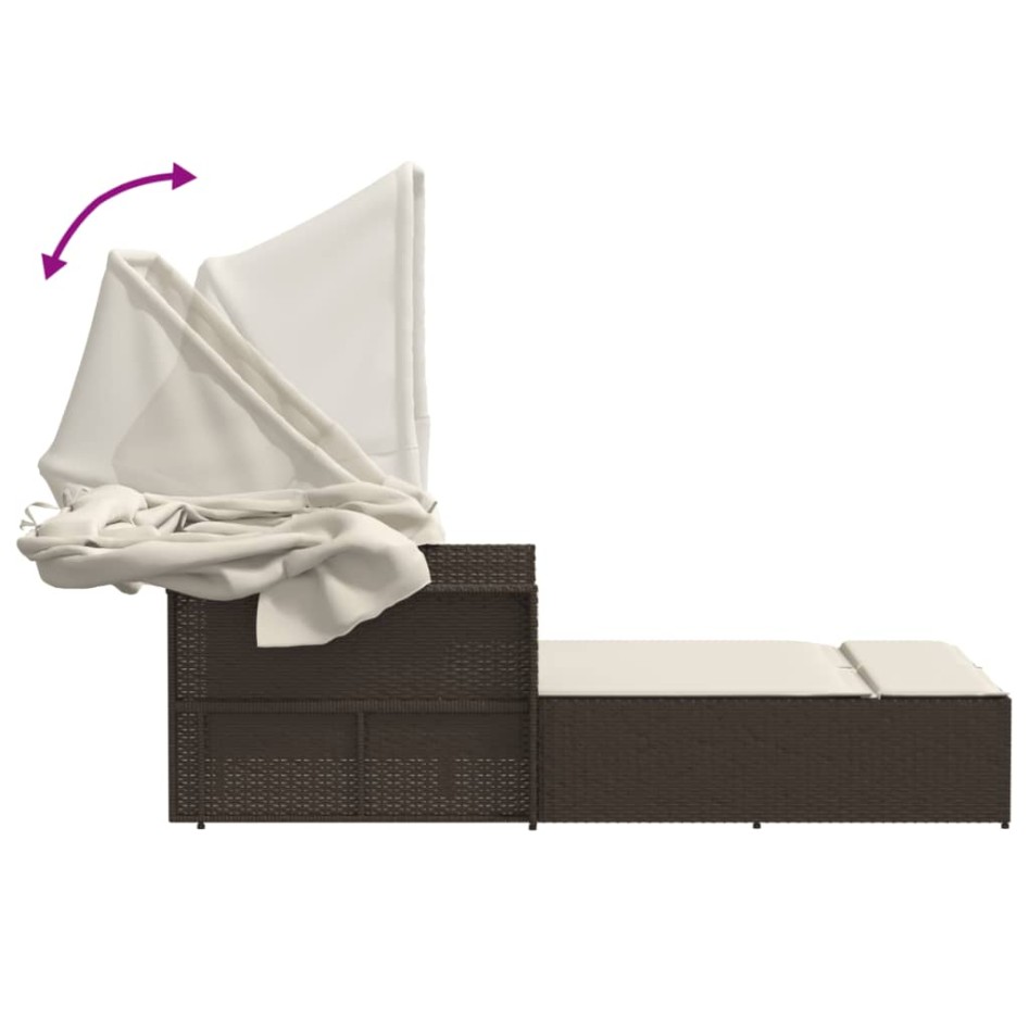 Tumbona doble con capota y cojines ratán sintético