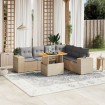 Set sofás de jardín 7 piezas y cojines ratán sintético beige