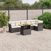 Set de comedor de jardín 7 pzas y cojines ratán sintético negro