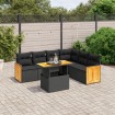 Set de comedor de jardín 7 pzas y cojines ratán sintético negro