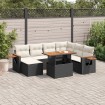 Set de sofás de jardín 8 piezas y cojines ratán sintético negro