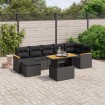 Set de sofás de jardín 8 piezas y cojines ratán sintético negro