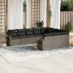 Set de sofás de jardín 10 pzas con cojines ratán sintético gris