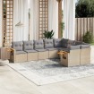 Set de sofás de jardín 9 pzas con cojines ratán sintético beige