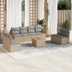 Set de sofás de jardín 9 pzas con cojines ratán sintético beige