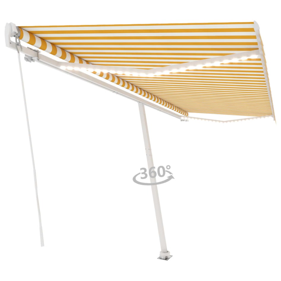 Toldo retráctil manual con LED amarillo y blanco 500x350
