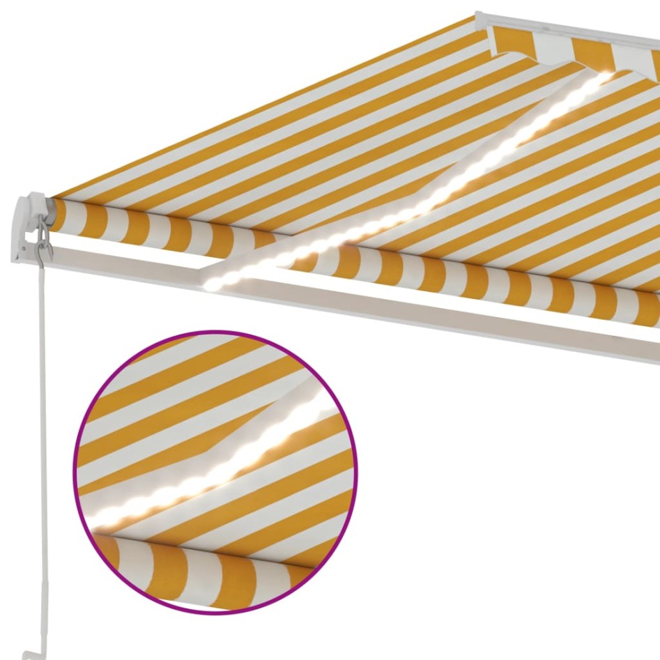 Toldo retráctil manual con LED amarillo y blanco 500x350