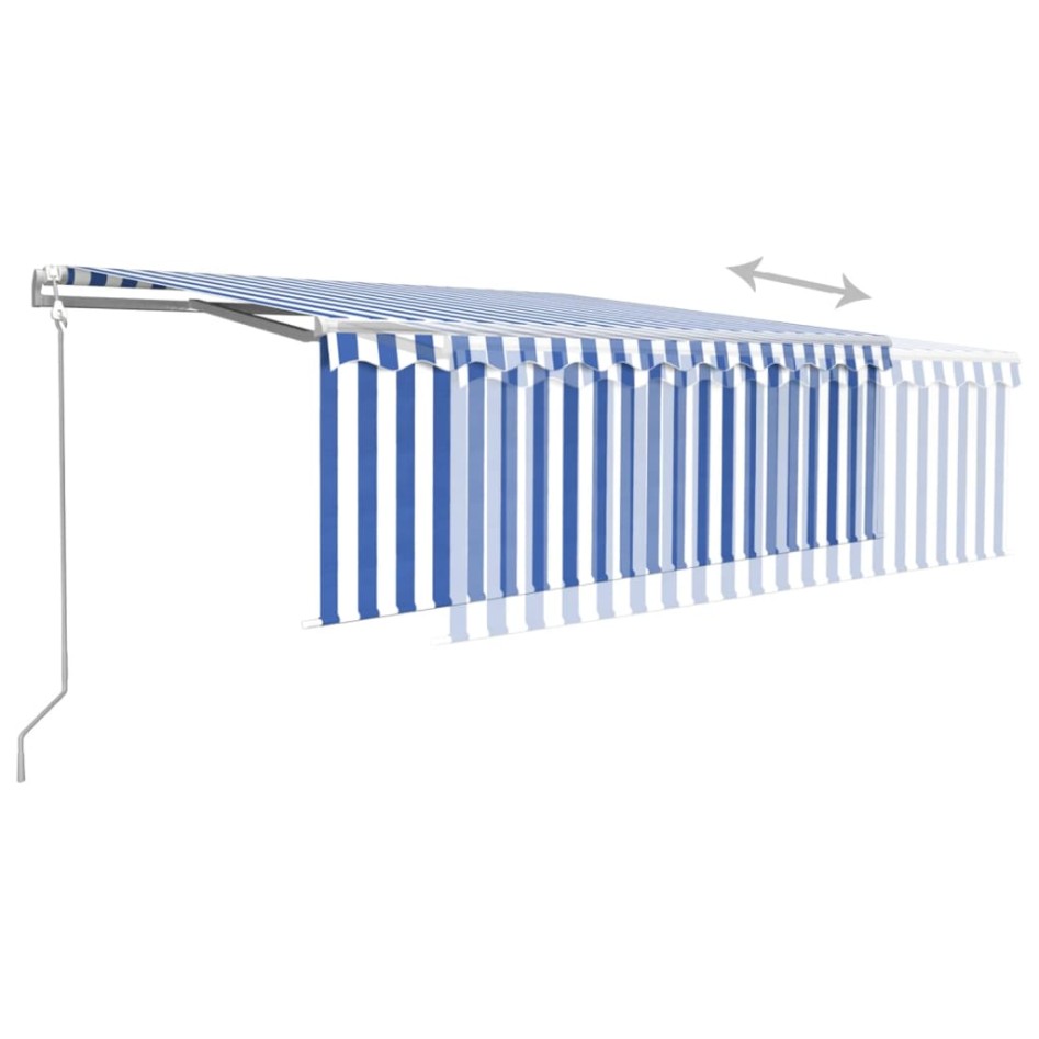 Toldo automático retráctil con persiana azul y blanco 4,5x3