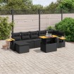Set de sofás de jardín 8 piezas y cojines ratán sintético negro