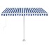 Toldo de pie automático azul y blanco 300x250