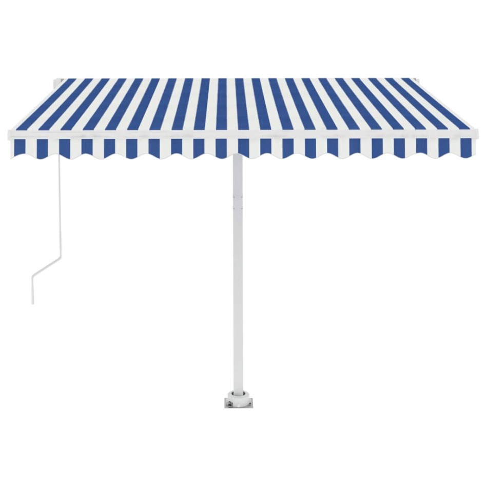 Toldo de pie automático azul y blanco 300x250