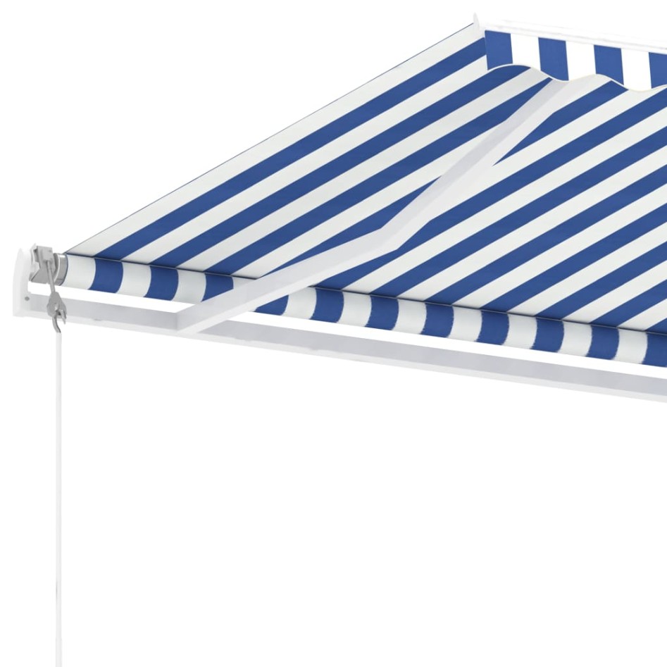 Toldo de pie automático azul y blanco 300x250